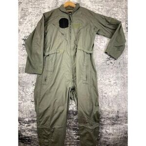 Vtg Military Nomex Flight Suit Coverall Olive Green 44R 31 Inseam
